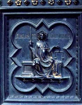 Justice, panel G of the South Doors of the Baptistery of San Giovanni 1336