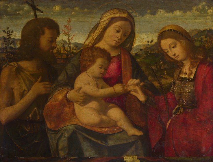 Madonna und Kind mit Heiligen Johannes dem Täufer und Katharina von Alexandrien von Andrea Previtali