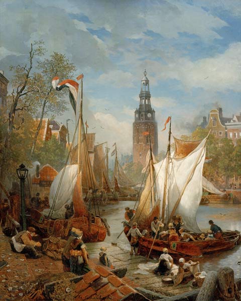 Hafenszene in Amsterdam von Andreas Achenbach