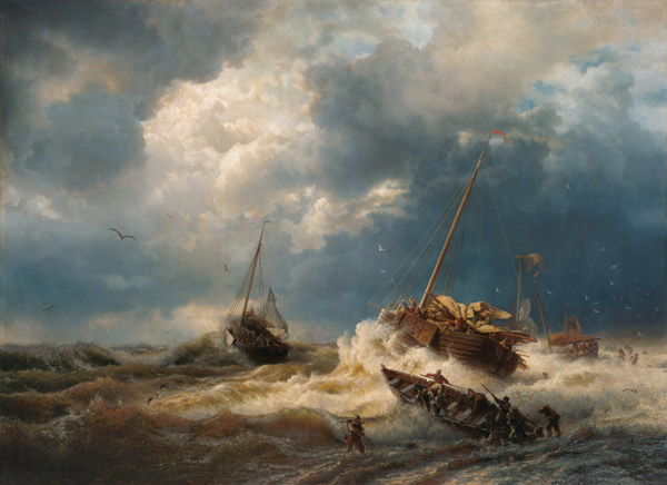 Ships in a Storm on the Dutch Coast von Andreas Achenbach