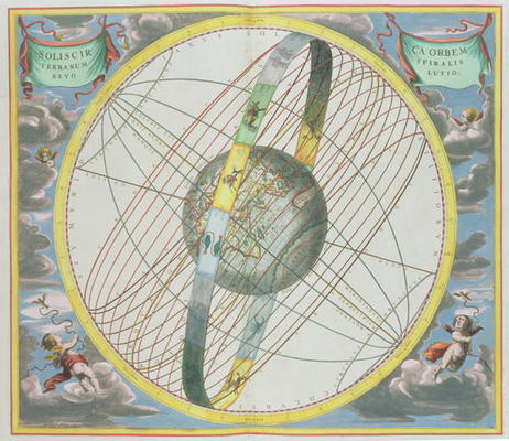 Map Charting the Orbit of the Moon around the Earth, from 'A Celestial Atlas, or The Harmony of the von Andreas Cellarius