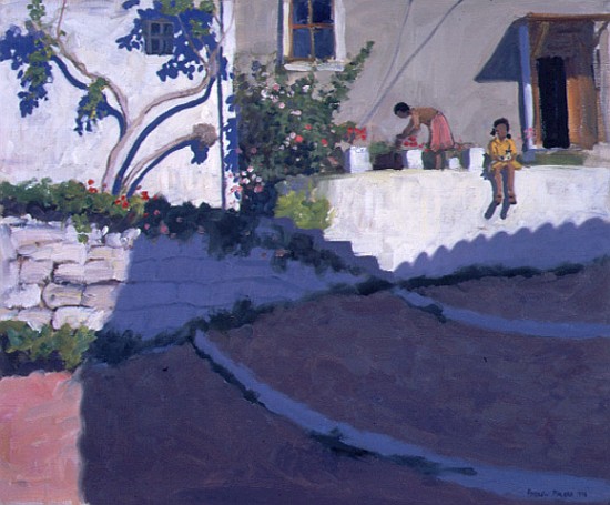 Girl with Kitten, Lesbos, 1996 (oil on canvas)  von Andrew  Macara