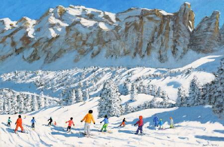 Colourful skiers,Val Gardena, Italy 2019