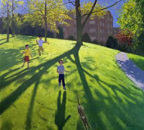 Children Running in the Park, Derby, 2002 (oil on canvas) 