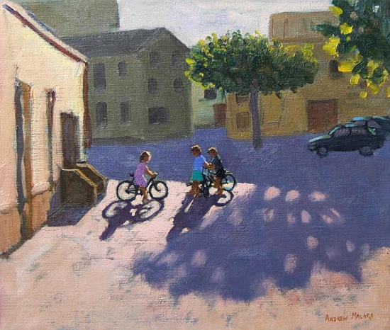 Three children with bicycles, Spain von Andrew  Macara