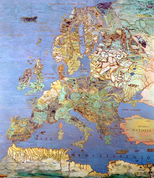 Map of Sixteenth Century Europe, from the ''Sala del Mappamondo (Hall of the World Maps) c.1574-75 von (and workshop) Giovanni de' Vecchi