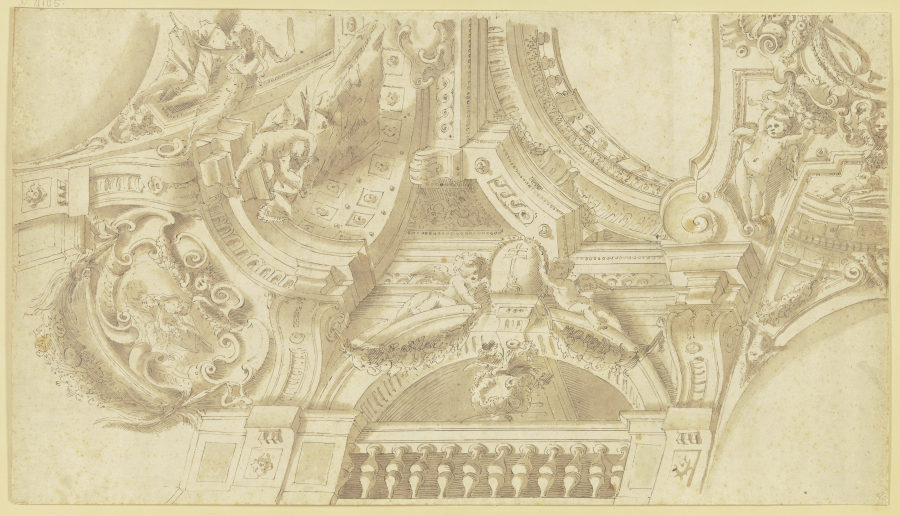Gewölbe mit ornamentierten Panneaus und Amoretten von Angelo Michele Colonna