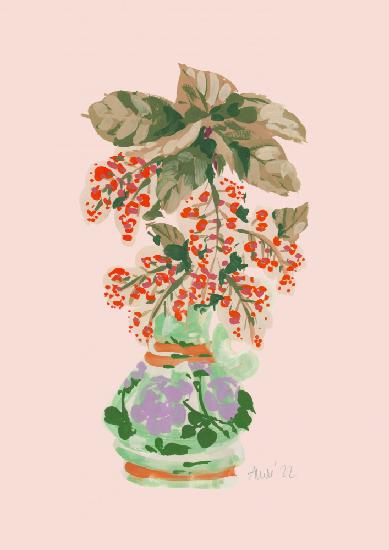 Blühende Vase in Rot