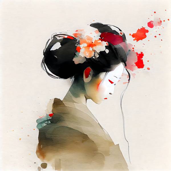 Japanisches Mädchen im Kimono und Blüten im Haar von Anja Frost