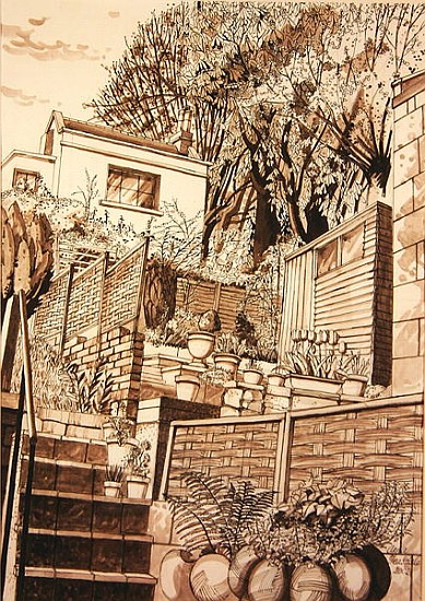 Back Garden, Bath (pen & ink and wash on paper)  von Anna  Teasdale