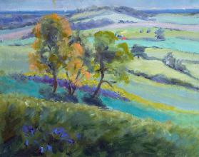 Towards Winchelsea, Sussex, with Bluebells in Spring (oil on canvas) 