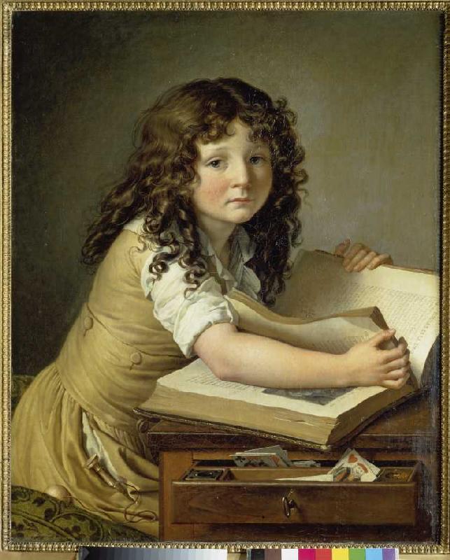 Junges Mädchen beim Betrachten eines Bilderbuches. von Anne-Louis Girodet de Roucy-Trioson