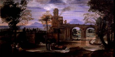Roman Landscape with a Bridge von Annibale Carracci