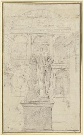 Rückenansicht des Herkules Farnese im Hof des Palazzo Farnese in Rom