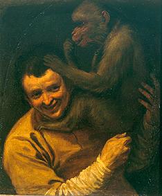 Mann mit lausendem Affen.