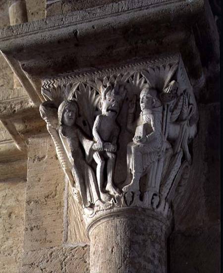 Column Capital depicting St Benedict performing an exorcism von Anonym Romanisch