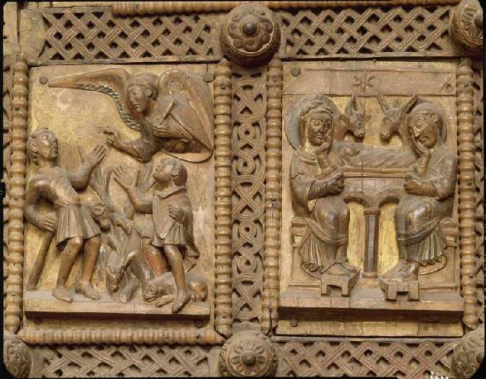 Kapitoltüre, Verkündigung an die Hirten, Geburt Christi von Anonym Romanisch