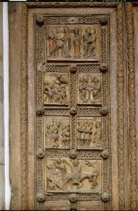 Kapitoltüren, linker Torflügel, obere Hälfte: Verkündigung an Maria und Heimsuchung, Verkündigung an 1050/60