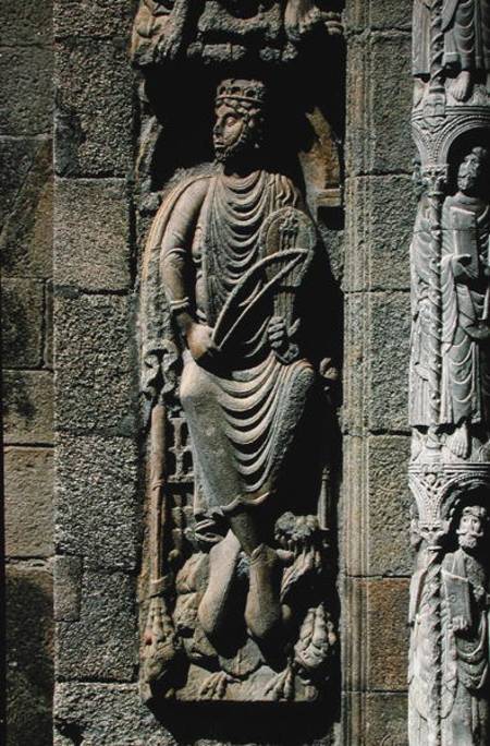 King David, detail from the Portico de las Platerias von Anonym Romanisch