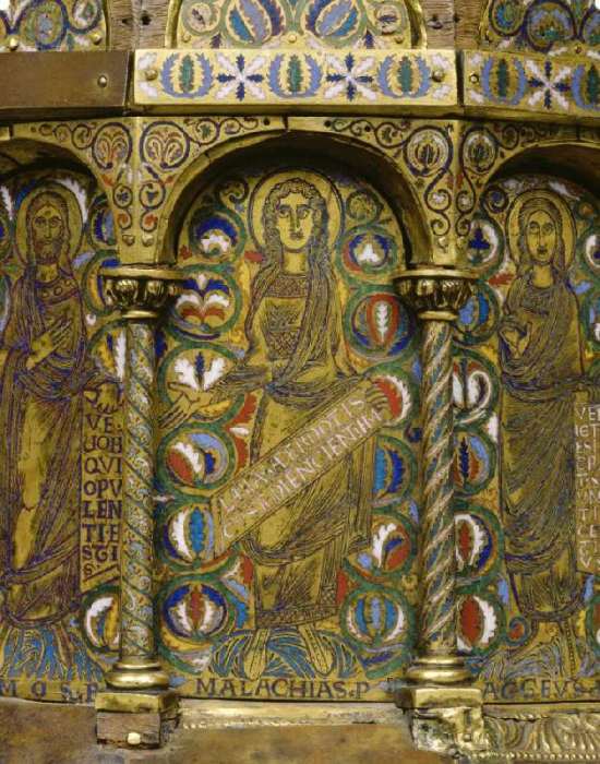 Propheten mit Spruchbändern (Kuppelreliquar), Detail: Malachias von Anonym Romanisch