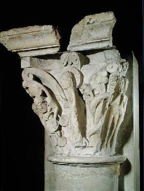 Capital with a relief depicting Adam and Eve