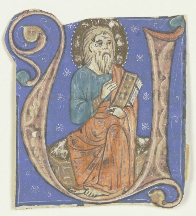 Initiale U: Darin ein nimbierter bärtiger Mann mit Codex (verso Textfragment) von Anonym