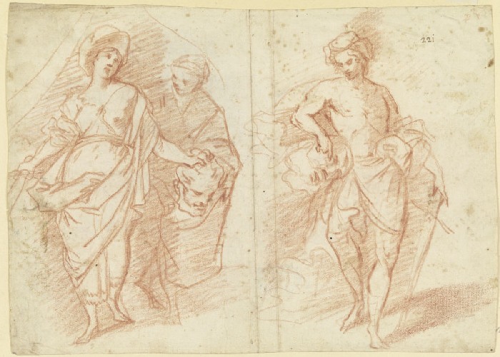 Links Judith mit dem Haupt des Holofernes, rechts David mit dem Haupt des Goliath von Anonym