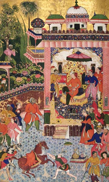L.53.2/7 folio 28 A Durbar Scene, from the 'Khizr Khani Duval Rani',Mughal von Anonymous