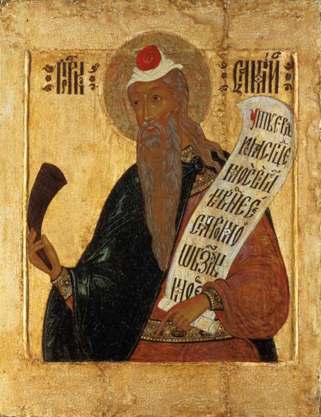 Russian icon of the Prophet Samuel with a horn and an open scroll von Anonymous