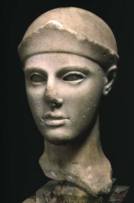 The Athena of Aegina, wearing a helmet, head of a statue, Greek,Aeginetan von Anonymous