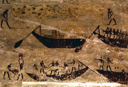 Boats going downstream, detail from a tomb wall painting,Egyptian von Anonymous