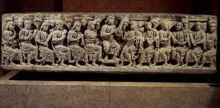 Christ seated and teaching surrounded by the Apostles, marble christian sarcophagus, acquired from t von Anonymous