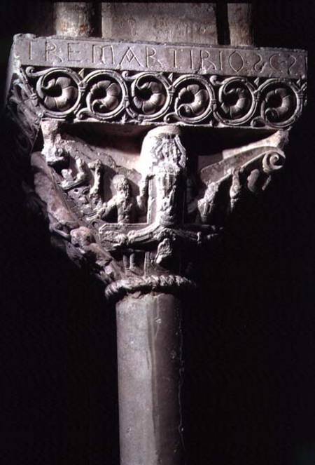 Column capital depicting the crucifixion of St. Peterfrom the cloister von Anonymous