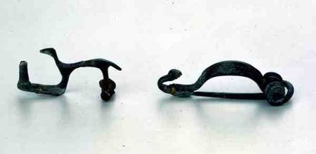 Two fibulae in the shape of animals, from Bragny sur Saone,La Tene style von Anonymous
