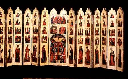 Fifteen-section icon screen with scenes from the Life of Christ and Saints von Anonymous