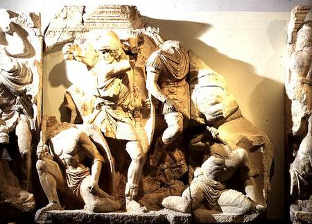Frieze detail of a battle scenewith Roman footsoldiers and cavalry from Ephesus von Anonymous