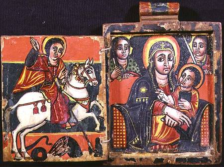 Madonna and child and St.George and the Dragon, double sided diptych (obverse),Ethiopian Coptic icon von Anonymous