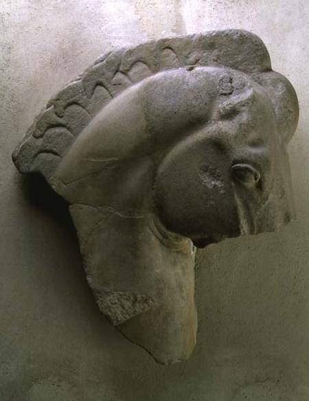The Mares of Diomedes, detail of a horse's head from a series of metopes depicting the Labours of He von Anonymous