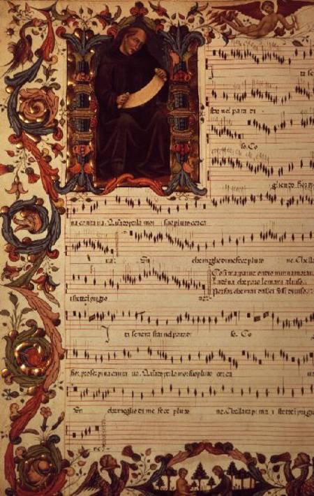 Ms Med. Pal. 87 Page of Musical Notation with historiated initial von Anonymous