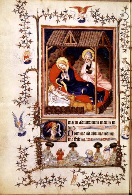 Nouv Lat 3093 f.42 Nativity and Visitation of the shepherds from Duc de Berry's Tres Belle Heures von Anonymous