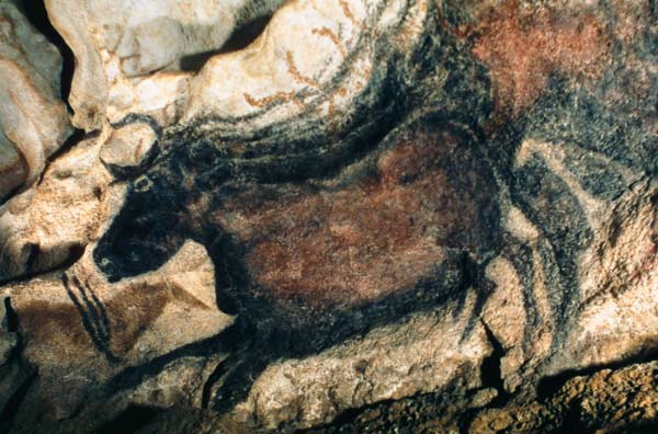 Rock painting of a black bull von Anonymous