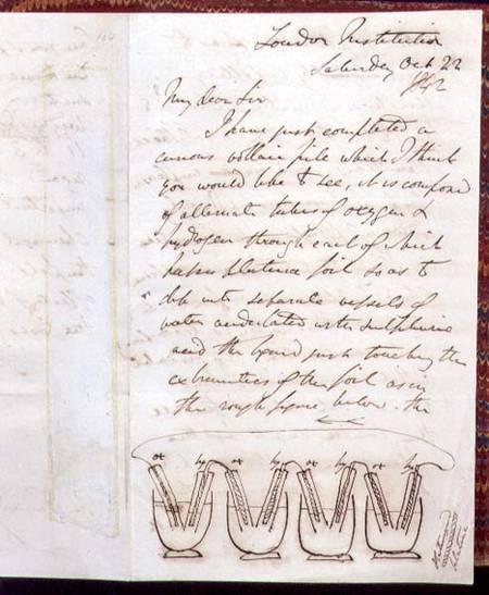 RI MS F1I f.104 Letter from Sir William Grove to Michael Faraday describing and illustrating the fir von Anonymous