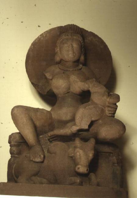 Sandstone figure of Parvati with her child von Anonymous