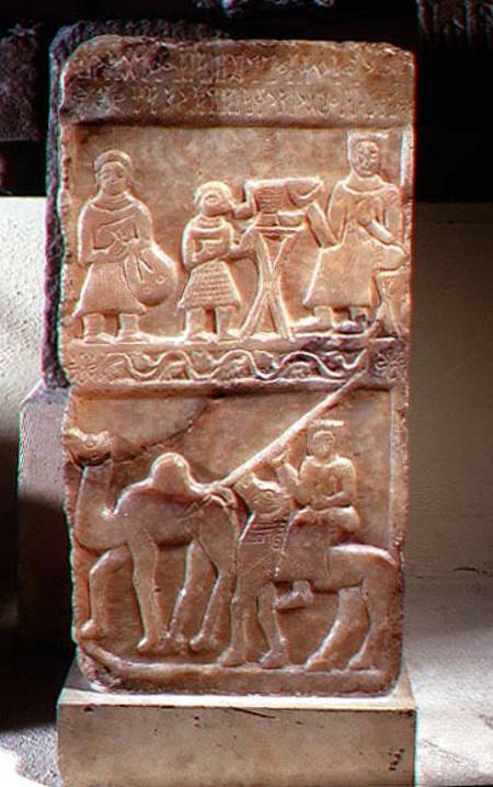 Stele of Idjilscenes of a banquet and a camel raid von Anonymous