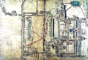Ms R 171 f.285 Plan of Canterbury Cathedral and the plumbing system