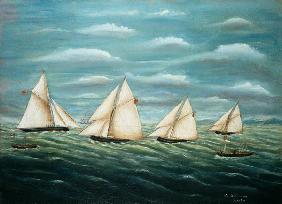 Regatta off the Long Sand Lightship, Primitive School 19th centu