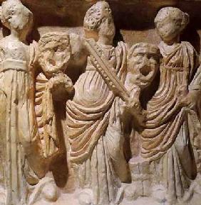 Detail of a sarcophagusdepicting women holding masks 3rd centur