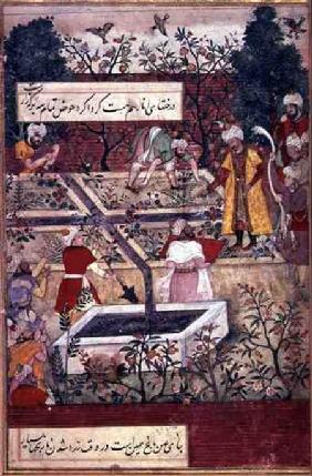 Emperor Babur and his architect plan the Bagh-i-Wafa near Jalalabad, from the 'Baburnama' (the 'Memo 1589-90