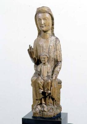 Enthroned Madonna and Child, sculpture,Catalan c.1300