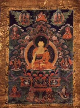 GQ122 Thangka of Shakyamuni Buddha with eleven figures 19th-20th